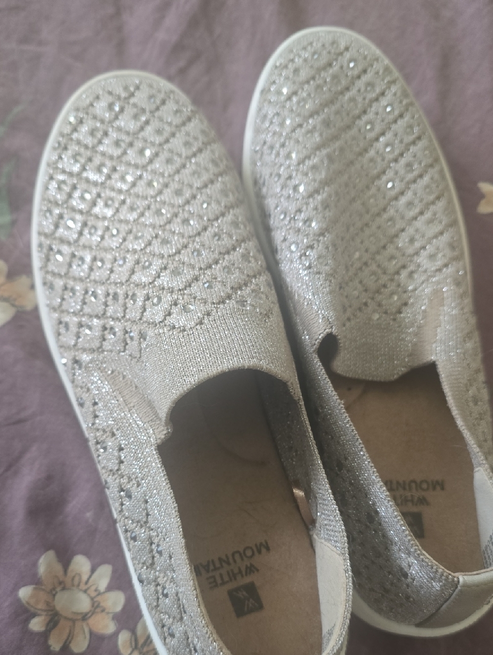 White Mountain Silver/beige Glitter Slip-On Mules